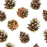 Seamless Floral Pattern on a White with Pinecone. Festive Christmas Background with Watercolor Real-Monash-Stretched Canvas