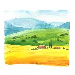Watercolor Illustration with Landscape Field. Nature Background. Organic Farms. Eco Growing. Agricu-Monash-Art Print