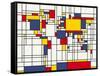 Mondrian Abstract World Map-Michael Tompsett-Framed Stretched Canvas