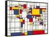 Mondrian Abstract World Map-Michael Tompsett-Framed Stretched Canvas