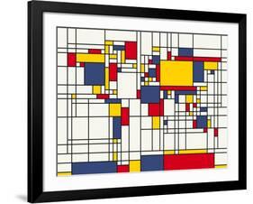 Mondrian Abstract World Map-Michael Tompsett-Framed Art Print