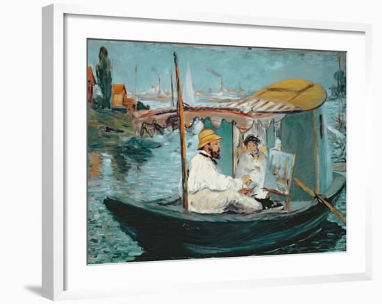 Monet in His Floating Studio, 1874-Edouard Manet-Framed Giclee Print