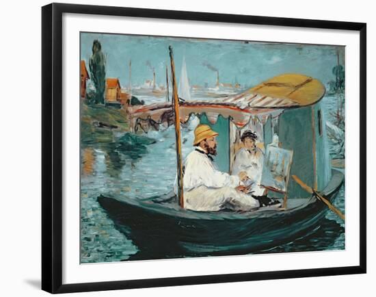 Monet in His Floating Studio, 1874-Edouard Manet-Framed Giclee Print