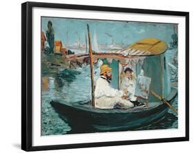 Monet in His Floating Studio, 1874-Edouard Manet-Framed Giclee Print