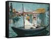 Monet in His Floating Studio, 1874-Edouard Manet-Framed Stretched Canvas