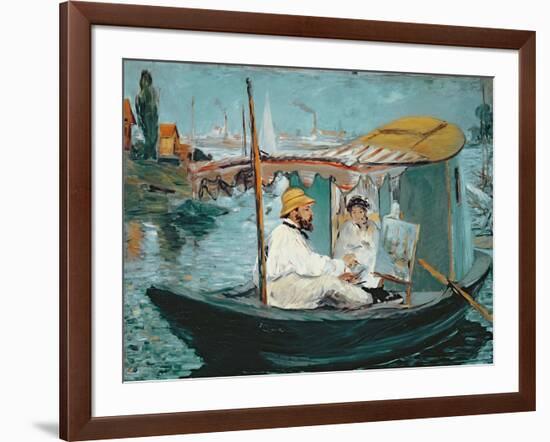 Monet in His Floating Studio, 1874-Edouard Manet-Framed Giclee Print