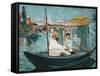 Monet in His Floating Studio, 1874-Edouard Manet-Framed Stretched Canvas