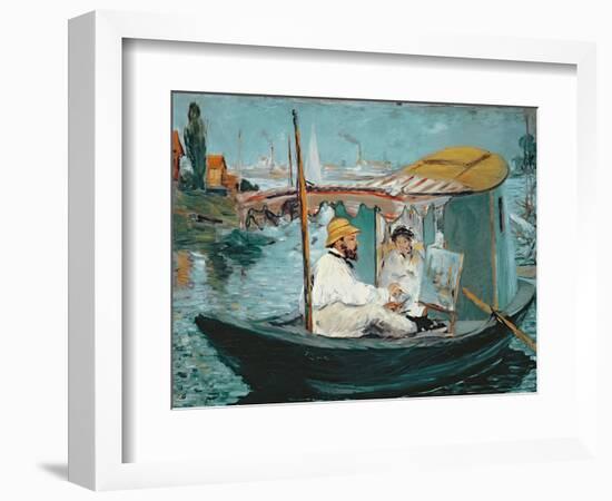 Monet in His Floating Studio, 1874-Edouard Manet-Framed Giclee Print