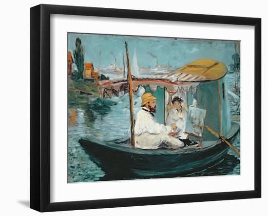 Monet in His Floating Studio, 1874-Edouard Manet-Framed Giclee Print