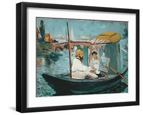 Monet in His Floating Studio, 1874-Edouard Manet-Framed Giclee Print