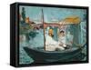 Monet in His Floating Studio, 1874-Edouard Manet-Framed Stretched Canvas