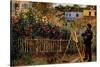 Monet Painting in His Garden in Argenteuil-Claude Monet-Stretched Canvas