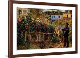 Monet Painting in His Garden in Argenteuil-Claude Monet-Framed Premium Giclee Print