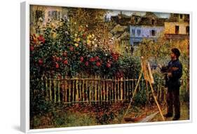 Monet Painting in His Garden in Argenteuil-Claude Monet-Framed Art Print