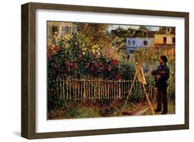 Monet Painting in His Garden in Argenteuil-Claude Monet-Framed Art Print