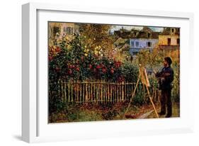 Monet Painting in His Garden in Argenteuil-Claude Monet-Framed Art Print