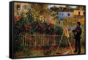 Monet Painting In His Garden In Argenteuil-Claude Monet-Framed Stretched Canvas