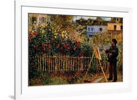 Monet Painting In His Garden In Argenteuil-Claude Monet-Framed Art Print