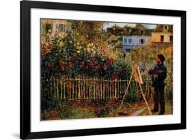 Monet Painting In His Garden In Argenteuil-Claude Monet-Framed Art Print