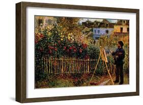 Monet Painting In His Garden In Argenteuil-Claude Monet-Framed Art Print