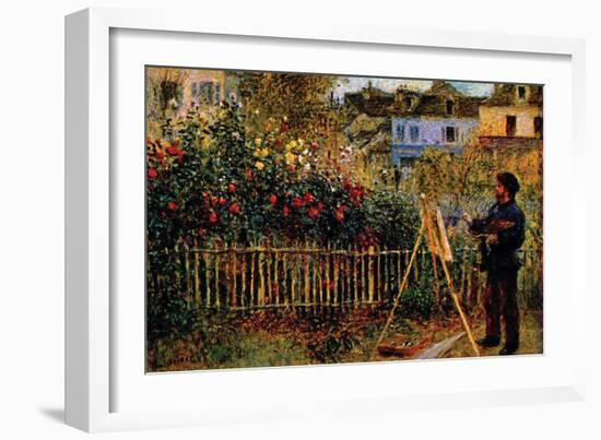 Monet Painting In His Garden In Argenteuil-Claude Monet-Framed Art Print