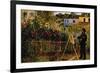 Monet Painting In His Garden In Argenteuil-Claude Monet-Framed Art Print