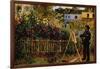 Monet Painting In His Garden In Argenteuil-Claude Monet-Framed Art Print