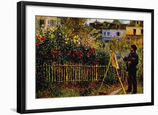 Monet Painting In His Garden In Argenteuil-Claude Monet-Framed Art Print