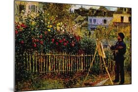 Monet Painting In His Garden In Argenteuil-Claude Monet-Mounted Art Print