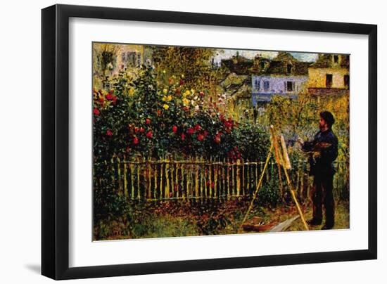 Monet Painting In His Garden In Argenteuil-Claude Monet-Framed Art Print