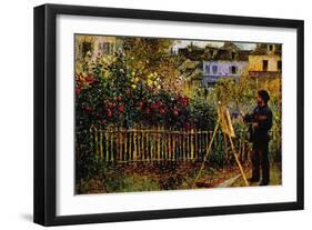 Monet Painting In His Garden In Argenteuil-Claude Monet-Framed Art Print