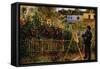 Monet Painting In His Garden In Argenteuil-Claude Monet-Framed Stretched Canvas