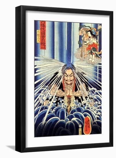 Mongaku Doing Penace at the Nachi Waterfall-Kuniyoshi Utagawa-Framed Premium Giclee Print