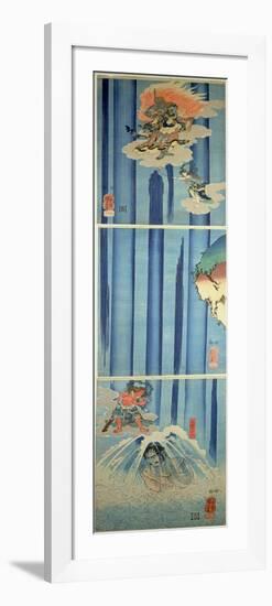 Mongaku Shonin under the Waterfall, C.1851 (Vertical Triptych)-Kuniyoshi Utagawa-Framed Giclee Print