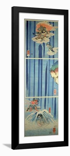 Mongaku Shonin under the Waterfall, C.1851 (Vertical Triptych)-Kuniyoshi Utagawa-Framed Giclee Print