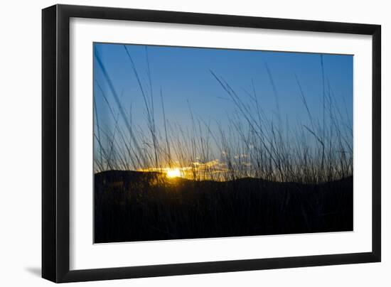 Mongolia, Central Asia, Camp in the Steppe Scenery of Gurvanbulag, Hills, Sundown-Udo Bernhart-Framed Photographic Print