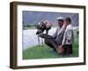 Mongolia, Kasakh Hunter with Eagle by the Khovd River, with a Small Child-Antonia Tozer-Framed Photographic Print