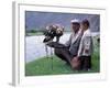 Mongolia, Kasakh Hunter with Eagle by the Khovd River, with a Small Child-Antonia Tozer-Framed Photographic Print