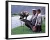 Mongolia, Kasakh Hunter with Eagle by the Khovd River, with a Small Child-Antonia Tozer-Framed Photographic Print