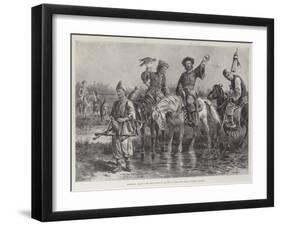 Mongolian Chiefs at the Royal Sport of Falconry at Dalay Nov Lake, in Western Mongolia-Paul Frenzeny-Framed Giclee Print