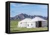 Mongolian gers and mountains in the background, Middle Gobi province, Mongolia, Central Asia, Asia-Francesco Vaninetti-Framed Stretched Canvas