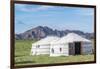 Mongolian gers and mountains in the background, Middle Gobi province, Mongolia, Central Asia, Asia-Francesco Vaninetti-Framed Photographic Print