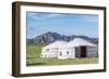 Mongolian gers and mountains in the background, Middle Gobi province, Mongolia, Central Asia, Asia-Francesco Vaninetti-Framed Photographic Print