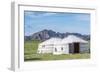 Mongolian gers and mountains in the background, Middle Gobi province, Mongolia, Central Asia, Asia-Francesco Vaninetti-Framed Photographic Print