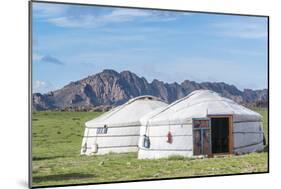 Mongolian gers and mountains in the background, Middle Gobi province, Mongolia, Central Asia, Asia-Francesco Vaninetti-Mounted Photographic Print