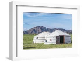 Mongolian gers and mountains in the background, Middle Gobi province, Mongolia, Central Asia, Asia-Francesco Vaninetti-Framed Photographic Print