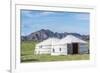 Mongolian gers and mountains in the background, Middle Gobi province, Mongolia, Central Asia, Asia-Francesco Vaninetti-Framed Photographic Print