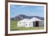 Mongolian gers and mountains in the background, Middle Gobi province, Mongolia, Central Asia, Asia-Francesco Vaninetti-Framed Photographic Print