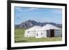 Mongolian gers and mountains in the background, Middle Gobi province, Mongolia, Central Asia, Asia-Francesco Vaninetti-Framed Photographic Print