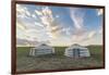 Mongolian nomadic traditional gers and clouds in the sky, Middle Gobi province, Mongolia, Central A-Francesco Vaninetti-Framed Photographic Print